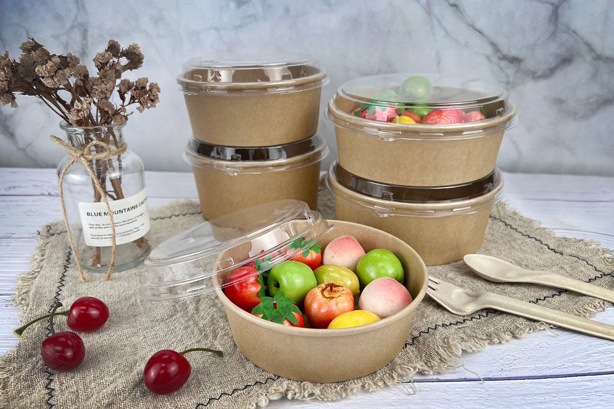 32 oz Round Kraft Paper Soup Bowl With Clear Lid