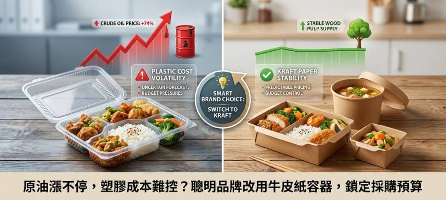原油漲不停，塑膠成本難控？聰明品牌改用牛皮紙容器，鎖定採購預算