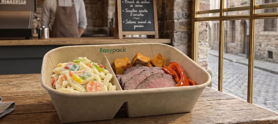 2-Compartment Rectangular Kraft Paper Takeout Container