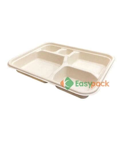 Rectangular 5-Compartment Bagasse Container