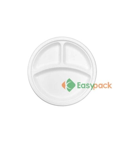 10 Inch 3-Compartment Bagasse Round Plate
