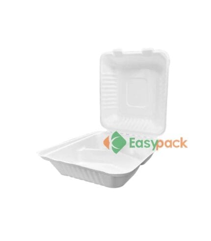 8 Inch 3-Compartment Bagasse Clamshell Container