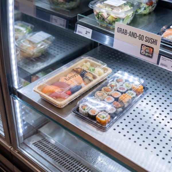 Bagasse Pulp Sushi Boxes and Trays For Supermarket Deli and Grab-and-Go