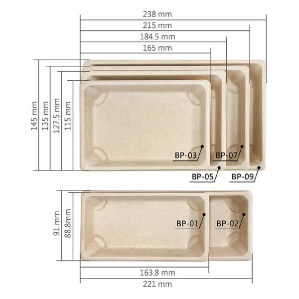 Bagasse Pulp Sushi Boxes & Trays Specifications