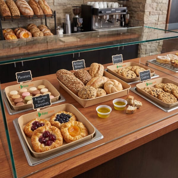 Kraft Paper Catering Trays For Bakery and Pastry Retail Display