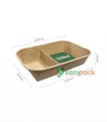 2-Compartment Rectangular Kraft Paper Takeout Container 1000ml (32oz)