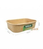 Rectangular Kraft Paper Takeout Container 500ml (16oz)