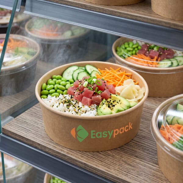 Kraft Paper Bowls For Poke Bowl and Salad Retail Display