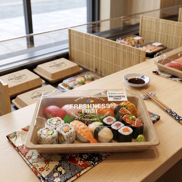 Kraft Paper Takeout Sushi Retail Containers with Anti-Fog Lid