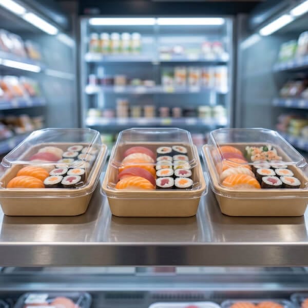 Kraft Paper Sushi Boxes For Supermarket Refrigerated Display