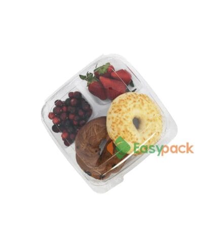 3-Compartment Plastic Clamshell Dessert Container 8 inch